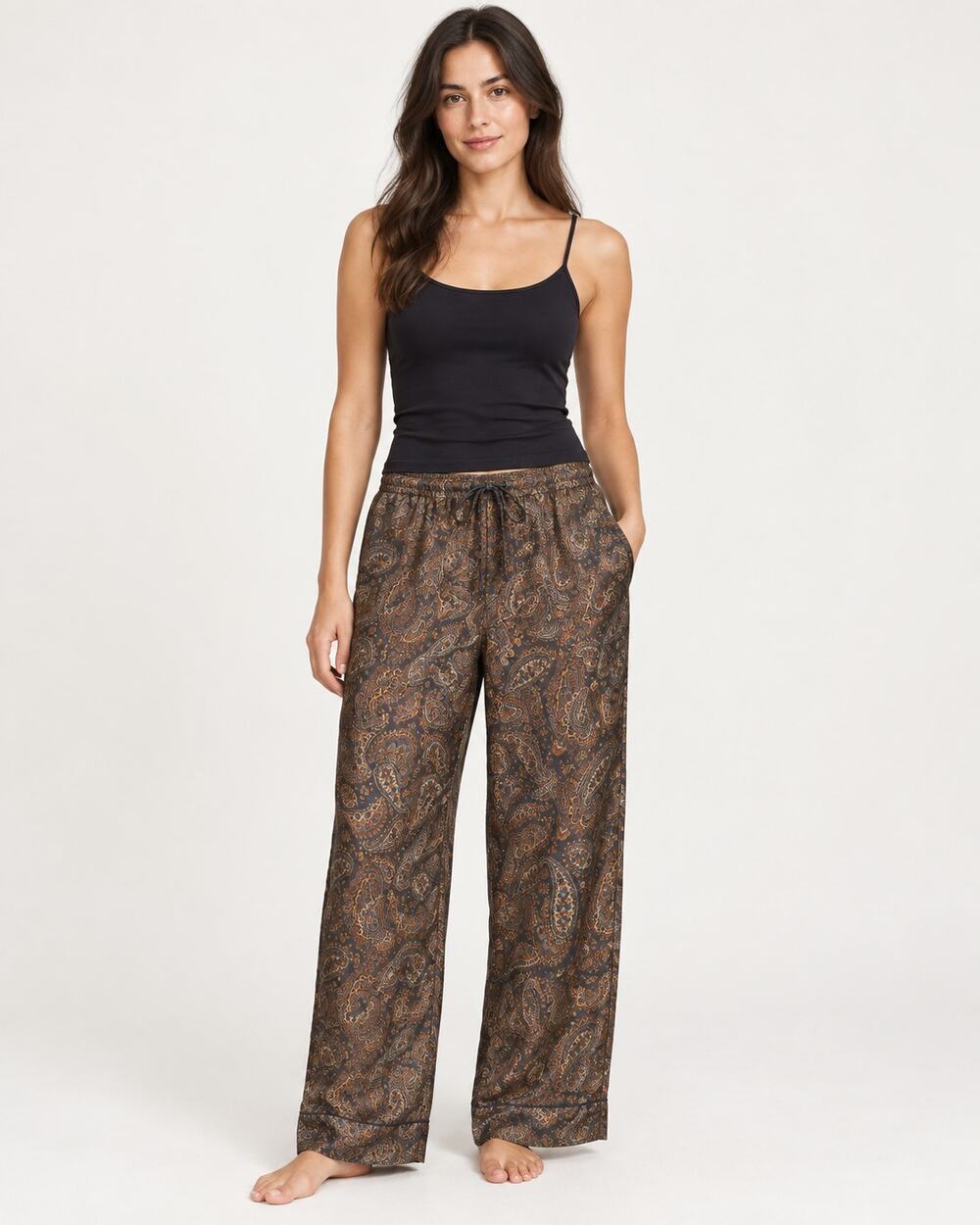 NWT Aritzia Nightside Silk Pants Paisley Navy Cinnamon Size XS